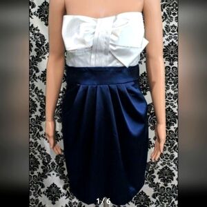 Juniors Size 7 IZ Byer Cocktail Sheath Dress with pockets white &‎ navy blue NEW